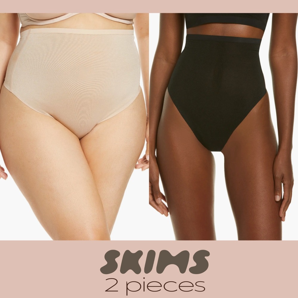 NWT‎ $76 SKIMS [ 2PC 4X ] Power Mesh High Waist Thong In Onyx + Clay #T2027